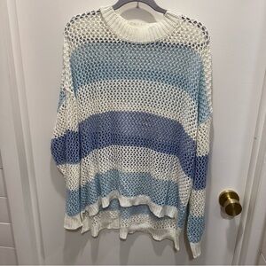 Blue and White Striped Women's Sweater